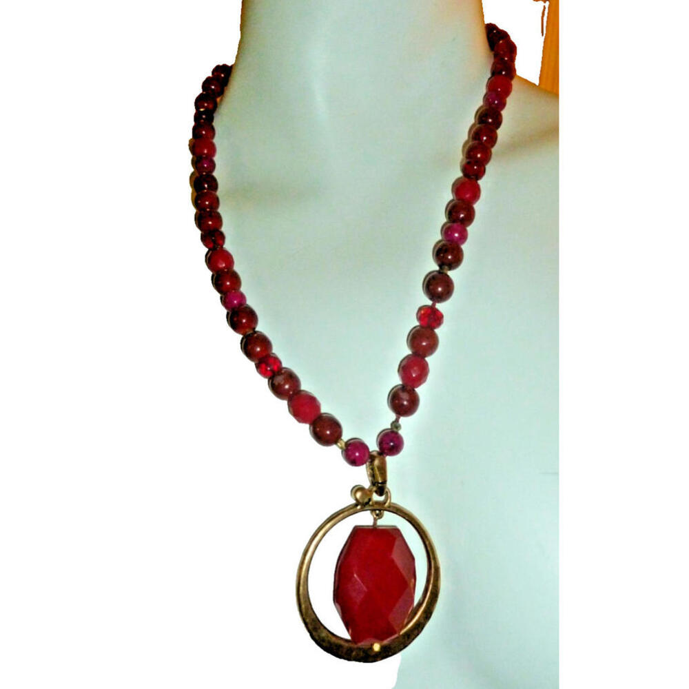 Vintage Chico's Faux Coral Acrylic Beaded Statement Necklace Silver tone 20"